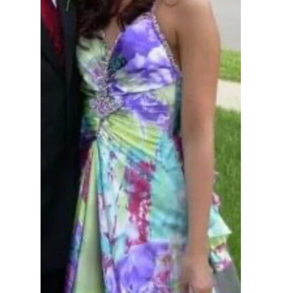 Jovani Multicolor Halter Style Maxi Formal Prom Dress Sz 2 with wrap - Picture 7 of 7